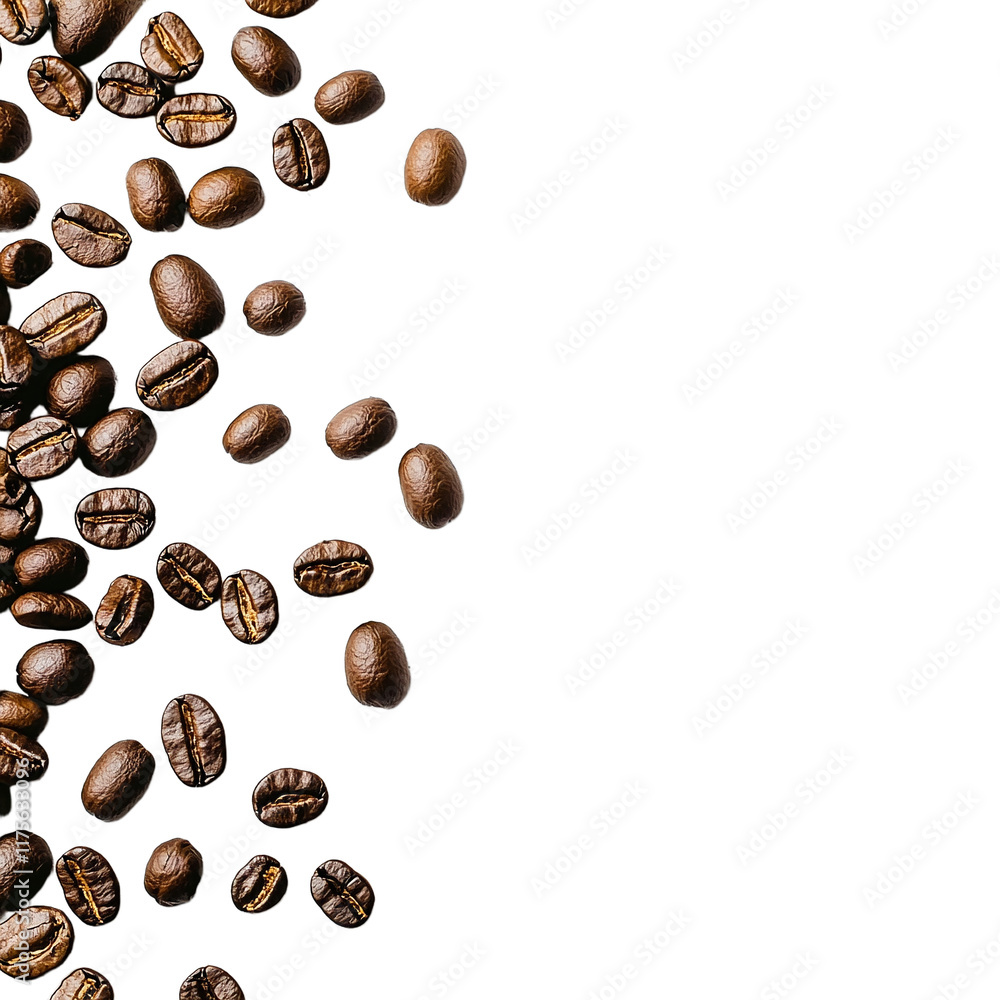 roasted coffee beans scattered on a transparent background, PNG image, PNG file, Generative art. roasted coffee beans scattered on a transparent background, PNG image, PNG file, Generative art.