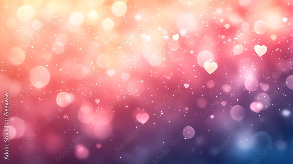 Obraz premium Soft pink and red gradient background with heart-shaped bokeh lights