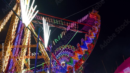Giant Ferris wheel at Mumbai festival, carnival fair theme, India
