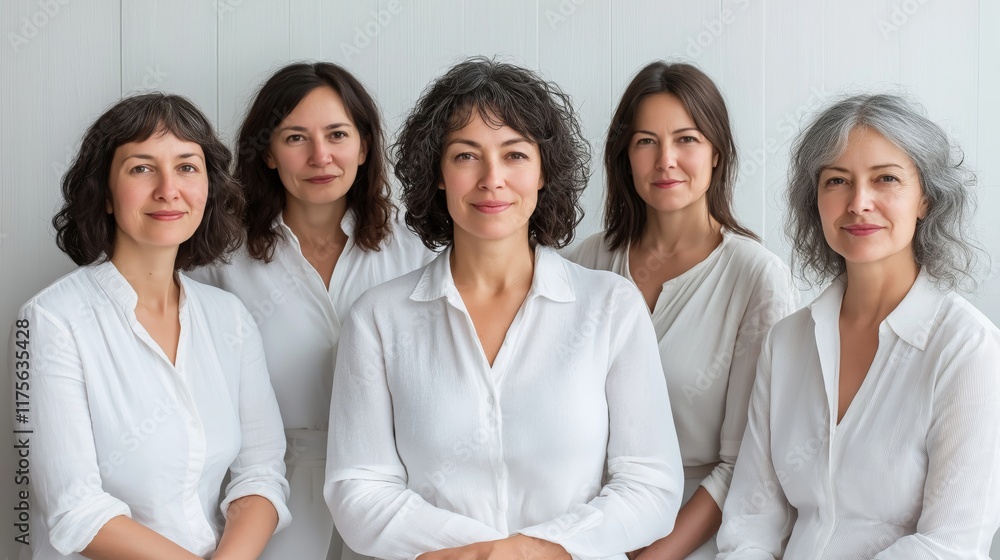 A diverse group of women of different ages celebrating together, wearing white shirts, with joyful expressions in warm lighting A diverse group of women of different ages celebrating together, wearing white shirts, with joyful expressions in warm lighting