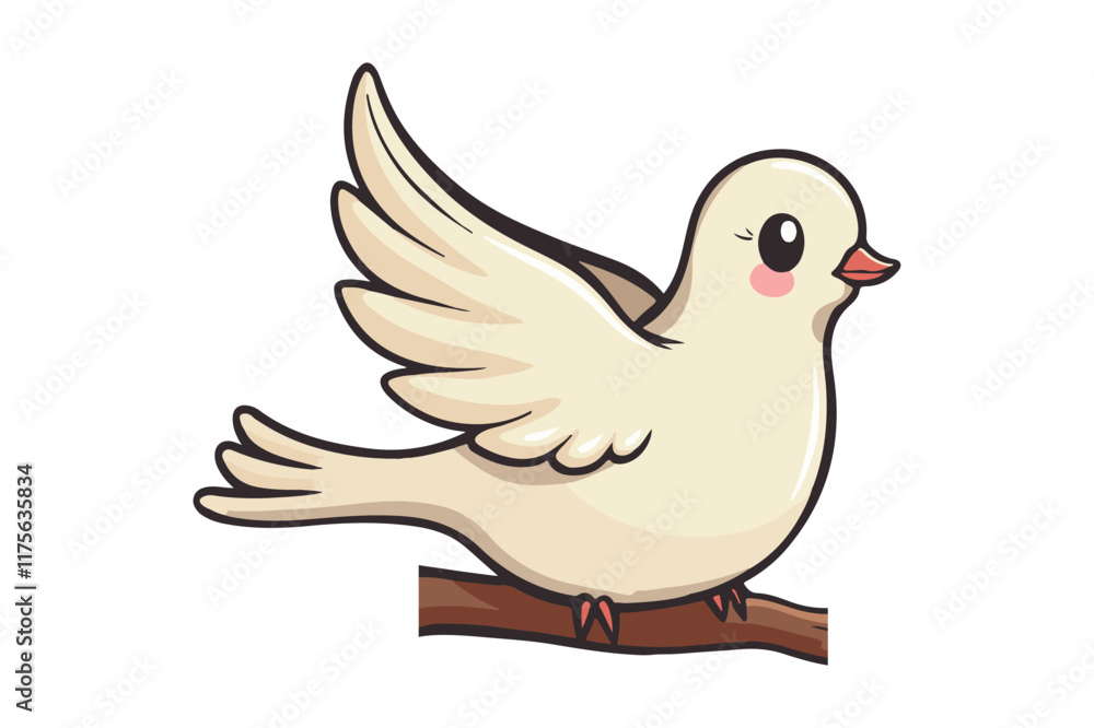 Cute Cartoon Bird Illustration on Branch Cute Cartoon Bird Illustration on Branch
