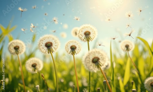 Sunlit dandelions in a vibrant meadow