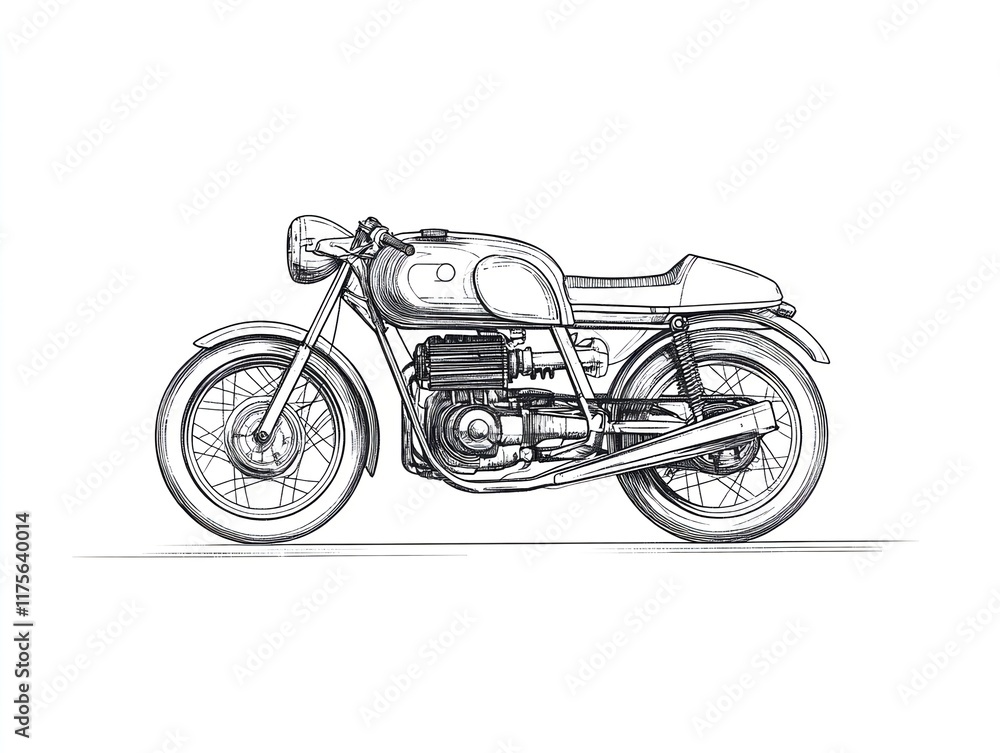 Fototapeta premium Minimalist Line Art Depiction of a Clean and Sleek Motor on White Background