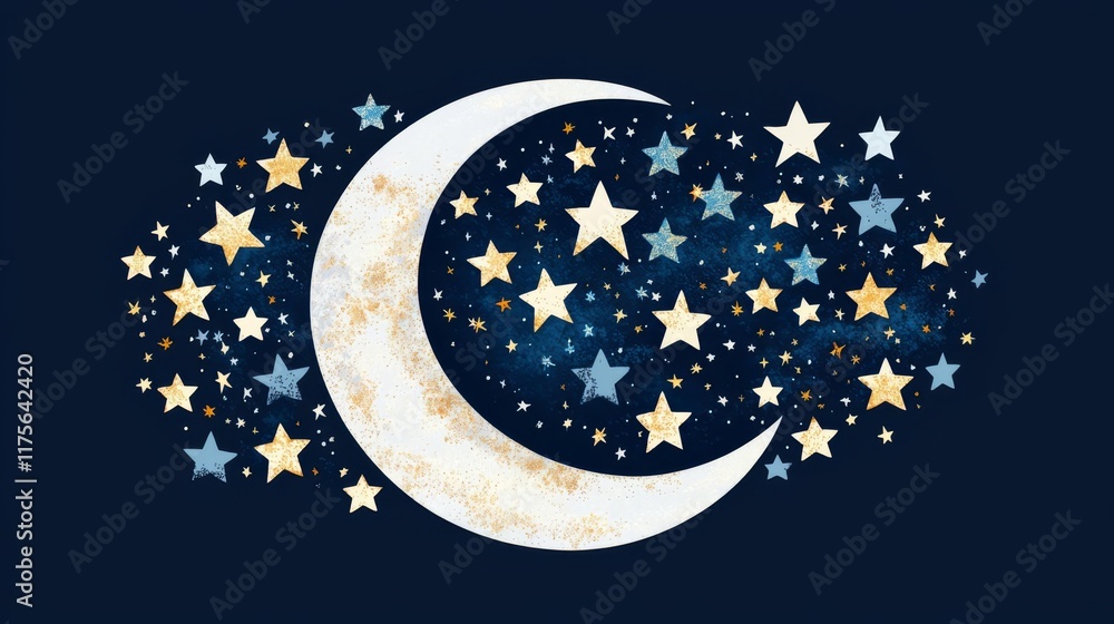 Naklejka premium A whimsical illustration of a crescent moon and stars.
