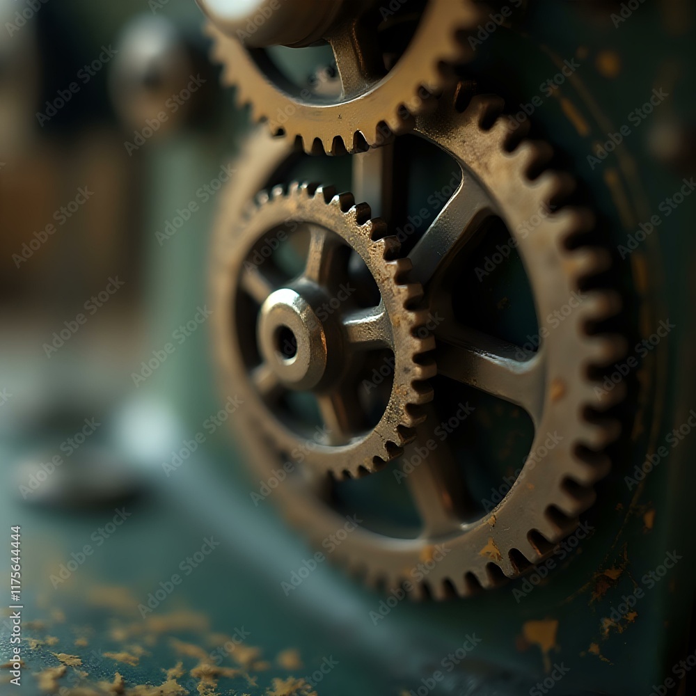 The image showcases a close-up of two metallic gears, one of which has a slightly blurred background, emphasizing the intricate details of the gear mechanism. The image showcases a close-up of two metallic gears, one of which has a slightly blurred background, emphasizing the intricate details of the gear mechanism.