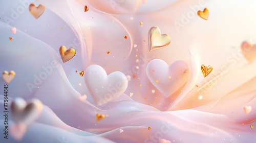 Gradient background with a cascade of hearts and golden accents, creating a romantic composition photo