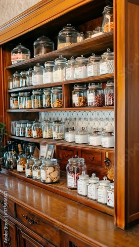 Wallpaper Mural Shelves of jars filled with various spices, herbs, and ingredients in a cozy kitchen setting Torontodigital.ca