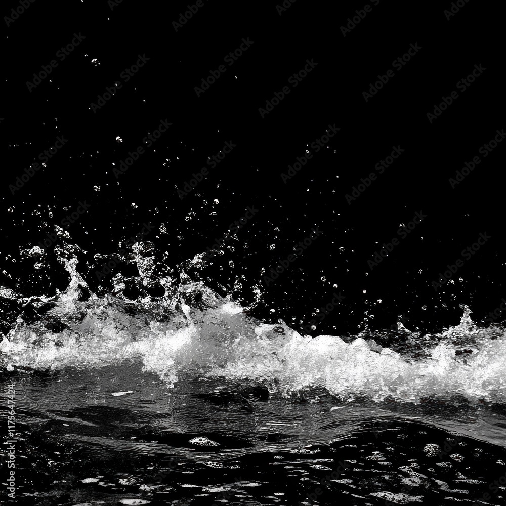 Monochrome wave splash against black background. Monochrome wave splash against black background.