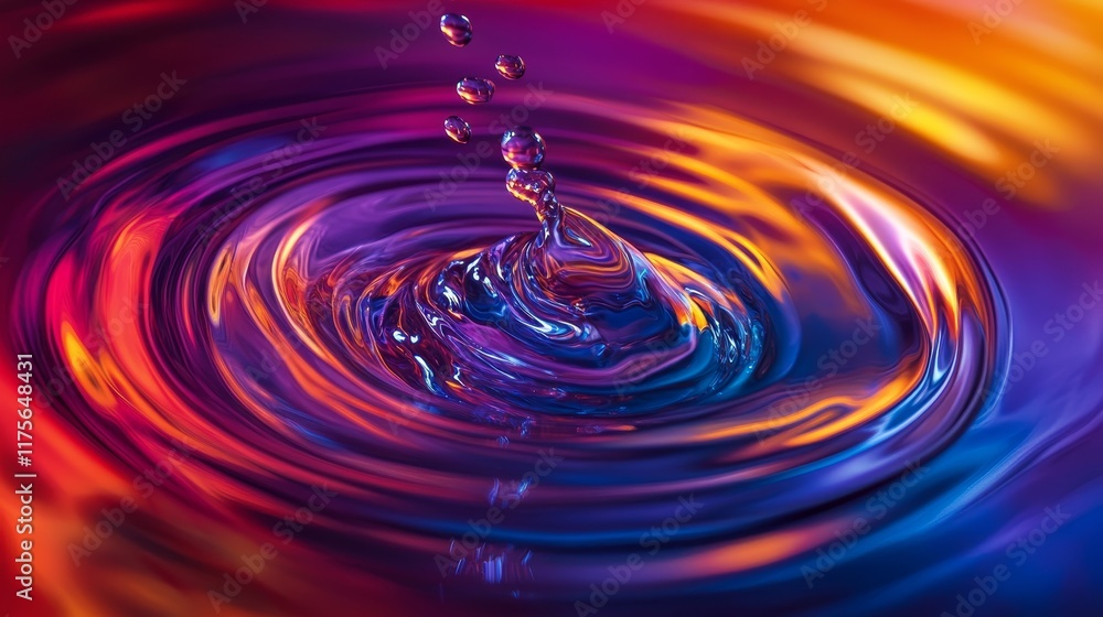 A vibrant splash of water creates mesmerizing ripples in colorful hues. A vibrant splash of water creates mesmerizing ripples in colorful hues.