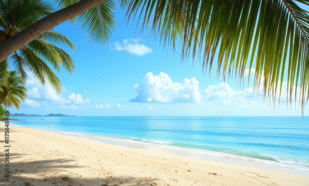 Serene tropical beach with palm trees Serene tropical beach with palm trees