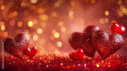 Elegant layered hearts creating a romantic Valentine's composition with glowing highlights and text photo