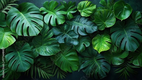 Wallpaper Mural A vibrant arrangement of various green leaves creating a lush, tropical backdrop. Torontodigital.ca