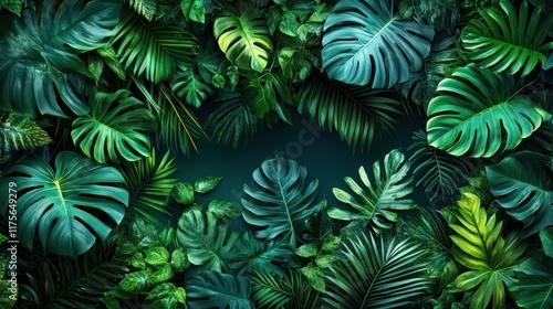 Wallpaper Mural A vibrant arrangement of various green leaves creating a lush, tropical background. Torontodigital.ca