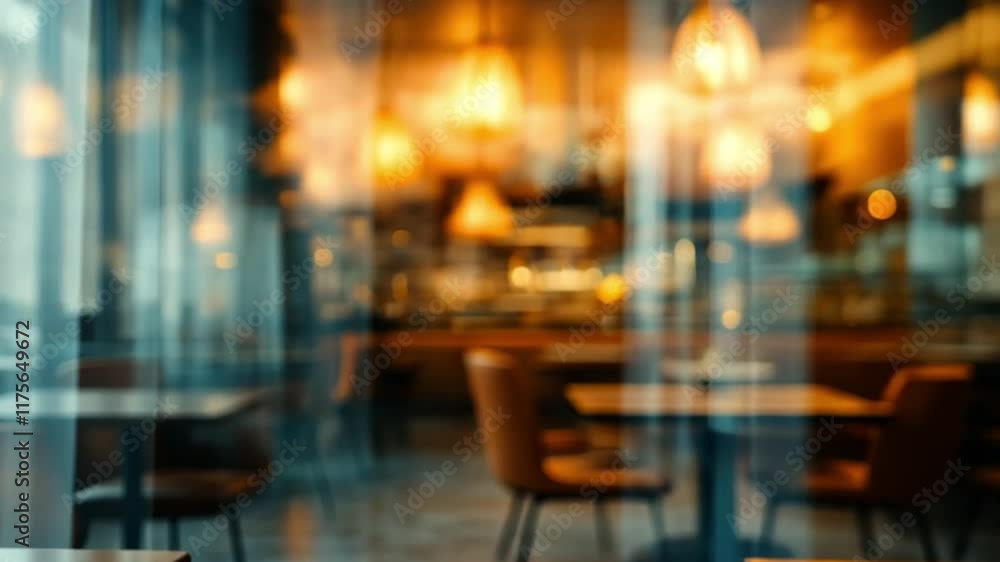 Through the Glass: Blurred view of a cozy restaurant interior with warm lighting and inviting tables, creating a sense of ambiance and anticipation. Through the Glass: Blurred view of a cozy restaurant interior with warm lighting and inviting tables, creating a sense of ambiance and anticipation.