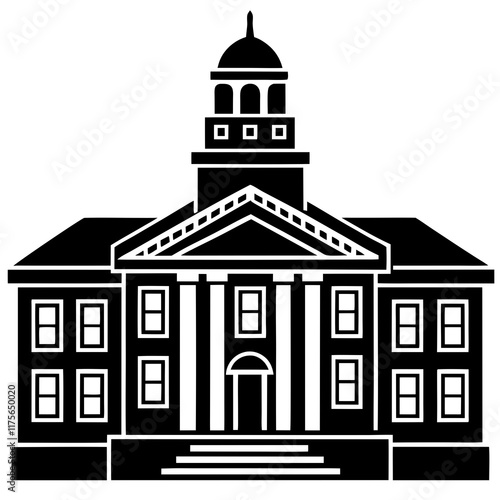 Black Silhouette of a University Campus in Vector