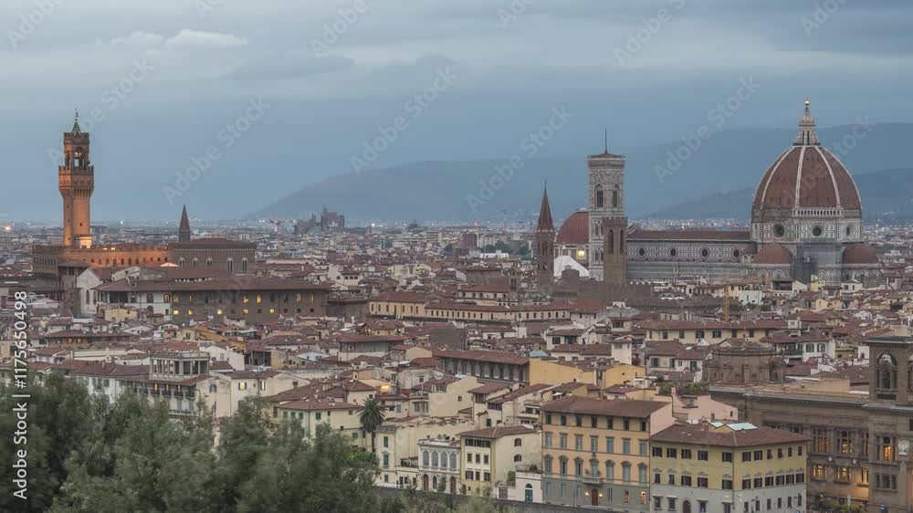 Florence Italy time lapse day to night sunset city skyline at Arno river Florence Italy time lapse day to night sunset city skyline at Arno river