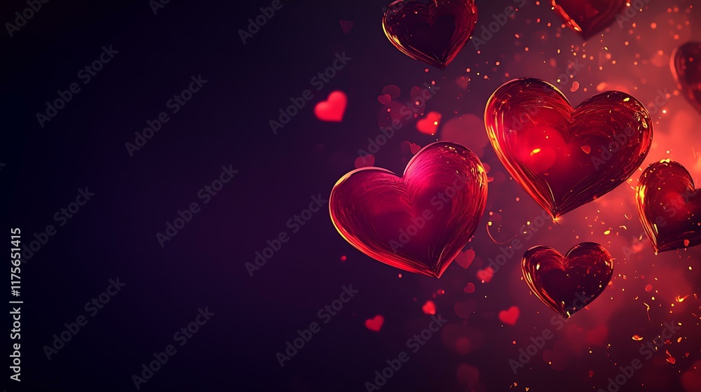 Creative Valentine's banner featuring heart shapes with shadow effects and glowing accents Creative Valentine's banner featuring heart shapes with shadow effects and glowing accents