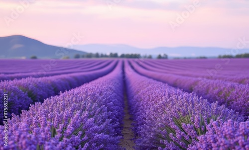 Vibrant lavender fields at sunset