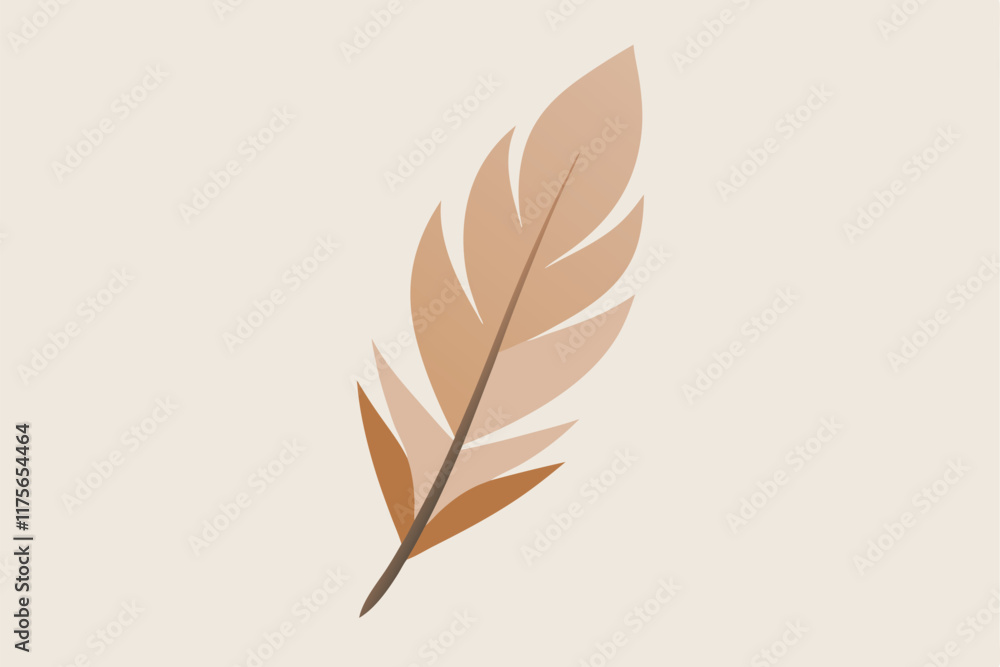 Single Beige Feather Illustration, Minimalist Design, Nature Art Single Beige Feather Illustration, Minimalist Design, Nature Art