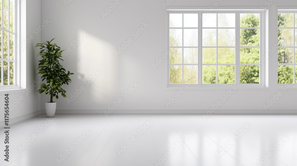 Fototapeta premium A minimalist grey and white room with smooth grey and white walls and a flat floor