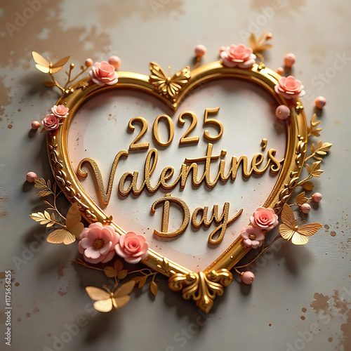 Golden elegant logo with frame 2025 valentine day