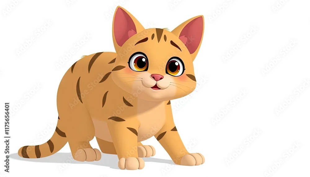 Cute tabby kitten, playful pose, white background, children's book illustration Cute tabby kitten, playful pose, white background, children's book illustration