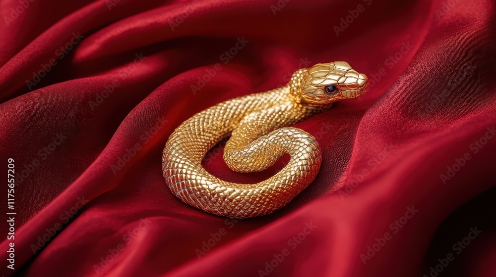 Obraz premium Intricate Gold Snake Pendant on Red Fabric