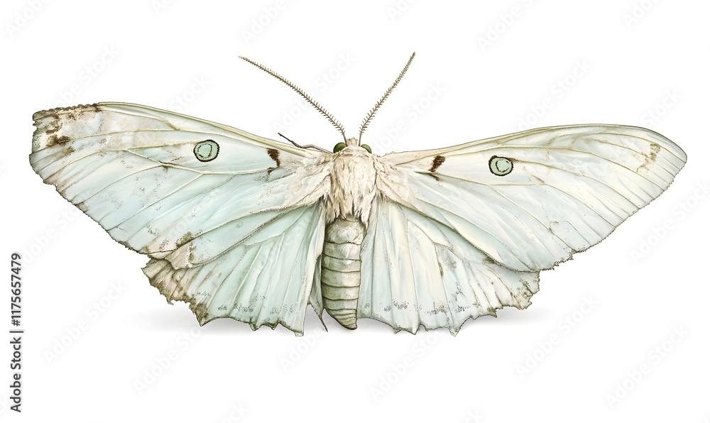 White moth with tattered wings isolated on white background. White moth with tattered wings isolated on white background.