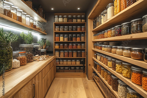 Wallpaper Mural Organized pantry showcasing various dried goods in glass jars Torontodigital.ca