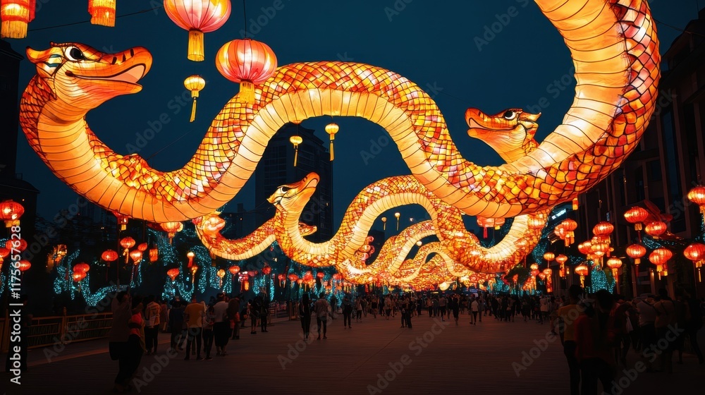 Obraz premium Colorful Snake Lanterns at a Night Festival