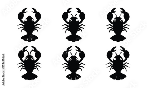 set of Shrimp Sihouette vector icon. Sea food logo, sign, symbol. Sea Caridea animal.