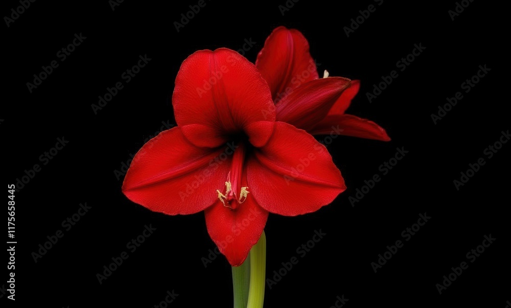Vibrant red amaryllis bloom on black Vibrant red amaryllis bloom on black