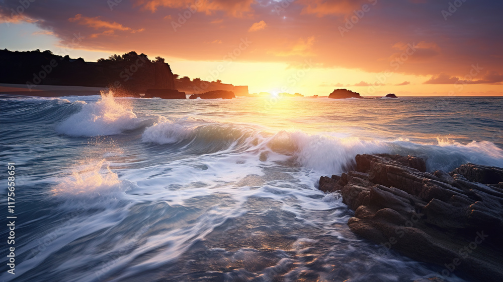 Obraz premium Stunning Coastal Sunset Over the Ocean