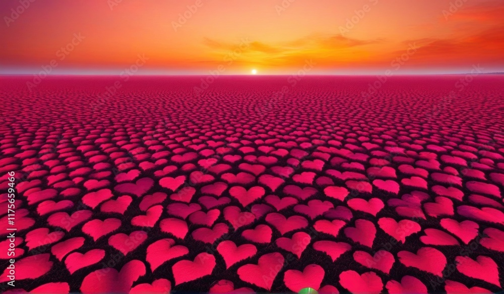 Fototapeta premium A surreal landscape of endless hearts stretching
