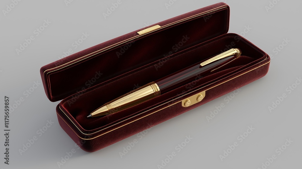 Custom engraved pen in velvet case, professional gift, 3D illustration. Custom engraved pen in velvet case, professional gift, 3D illustration.