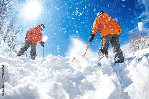 Rescuers navigate snowy mountains with gear and teamwork. Search and rescue operation Avalanche. AI generated image
