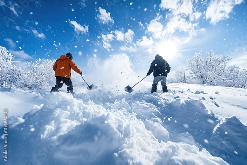 Rescuers navigate snowy mountains with gear and teamwork. Search and rescue operation Avalanche. AI generated image