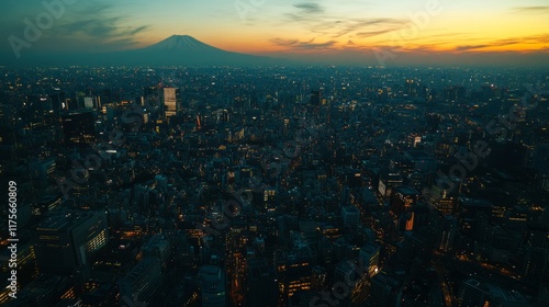 Wallpaper Mural Tokyo cityscape at sunset with Mt. Fuji. Torontodigital.ca