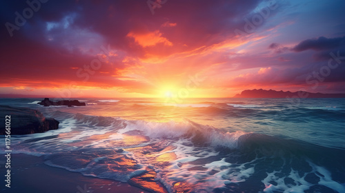 Stunning Sunset Over the Ocean Waves