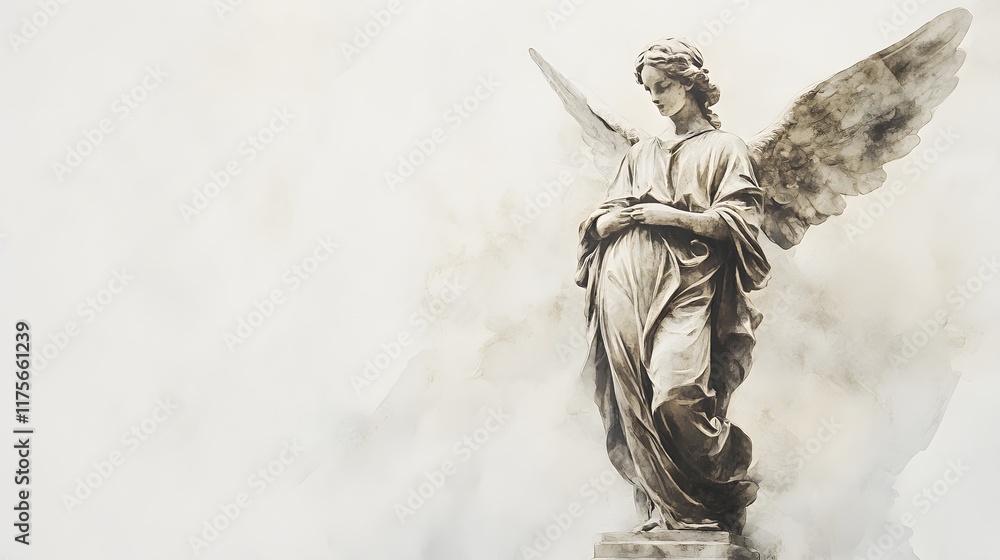 Fototapeta premium Angelic Sculpture Wings Graceful Pose Stone Art