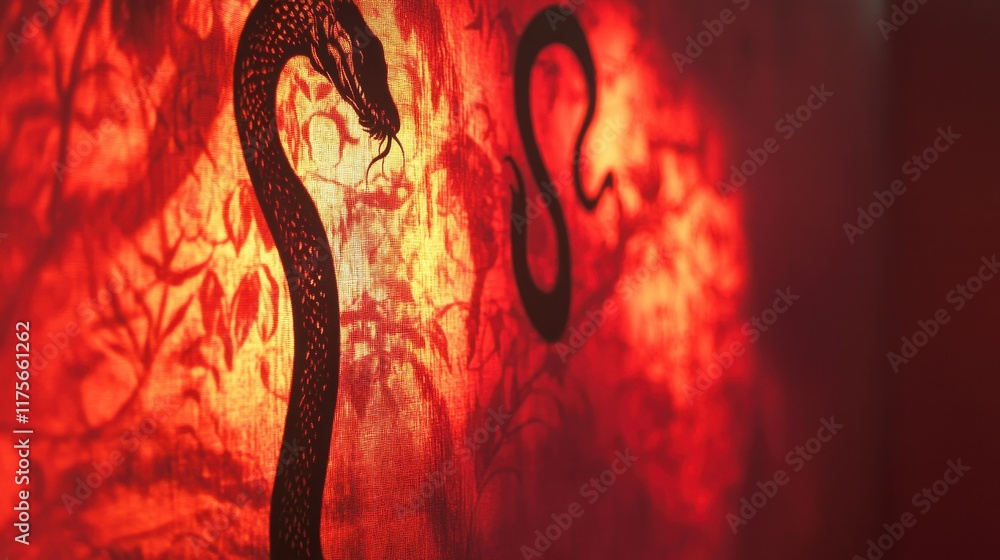 Snake Shadow Projection on Red Wall Snake Shadow Projection on Red Wall
