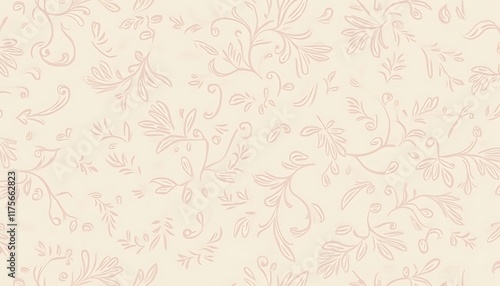 subtle floral pattern with delicate vines and leaves on a light beige background