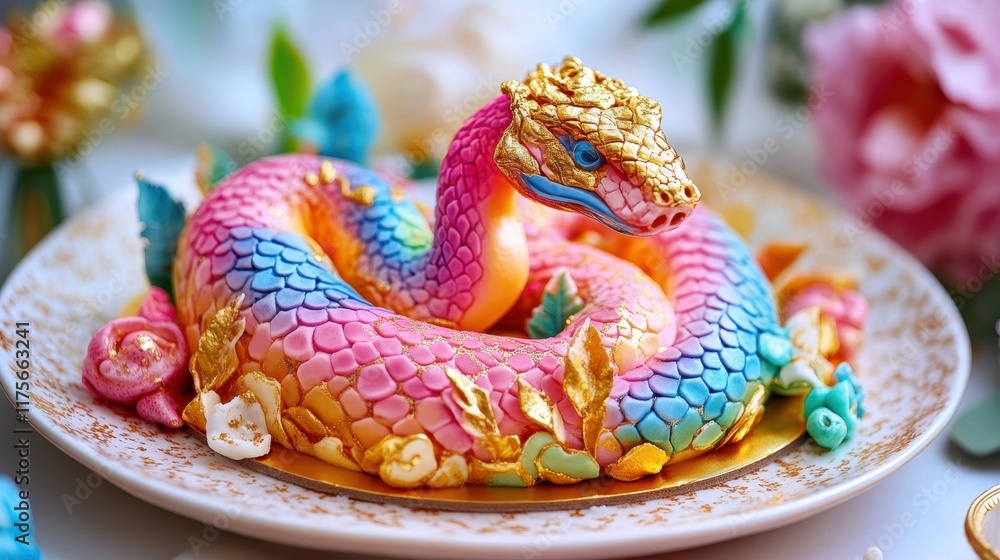 Fototapeta premium Colorful Snake Cake for New Year Celebration
