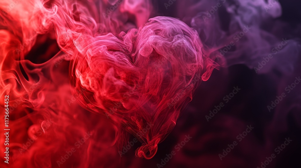 A heart shape formed from swirling red and pink smoke against a dark background.