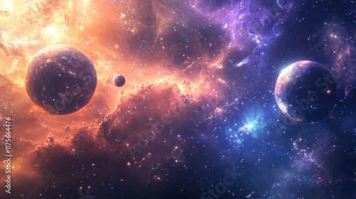 Colorful cosmic scene with planets and stars photo