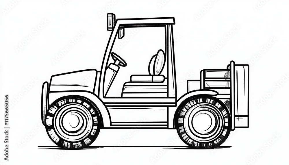 Naklejka premium A simple forklift truck line art illustration. Suitable for coloring pages, activity books, or educational materials for children.