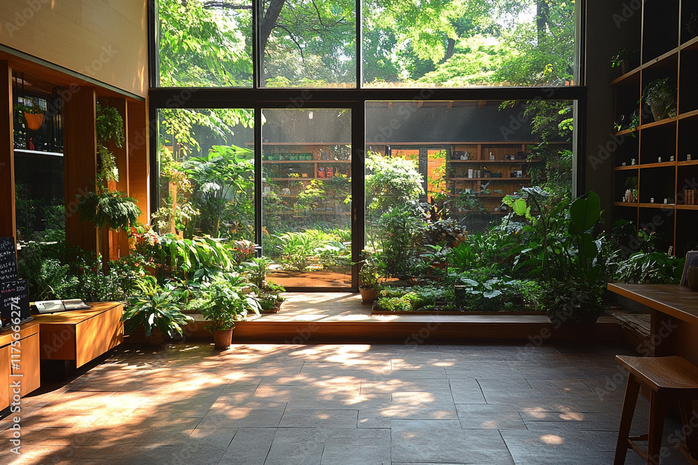 Sunlit Interior Garden Room With Lush Greenery Sunlit Interior Garden Room With Lush Greenery