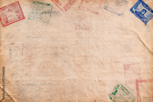 Vintage paper background with faded international passport stamps