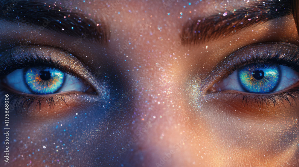 Close-up of sparkling blue eyes, magical view. Close-up of sparkling blue eyes, magical view.