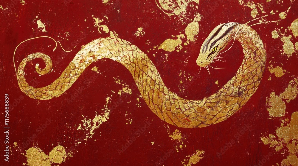 Obraz premium Elegant Calligraphy of the Snake in Shimmering Gold